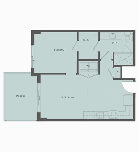 Floor plan for 1 bed, 1 bath, 650 sqft